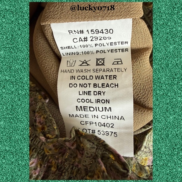 Elon for Rails NWOT Green Floral Smocked Waist Boho Blouse Sz S - Picture 6 of 6